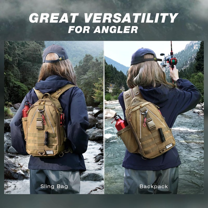 Ghosthorn Fishing Backpack Tackle Sling Bag-Backpack with Rod Holder- Lightweight Tackle Box Fly Fishing Gifts for Men Women (C.Khaki) - Image 2